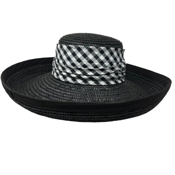 Whittall & Shon Womens Black‎ Wide Brim Hat Red Floral Derby Event - Picture 9 of 11